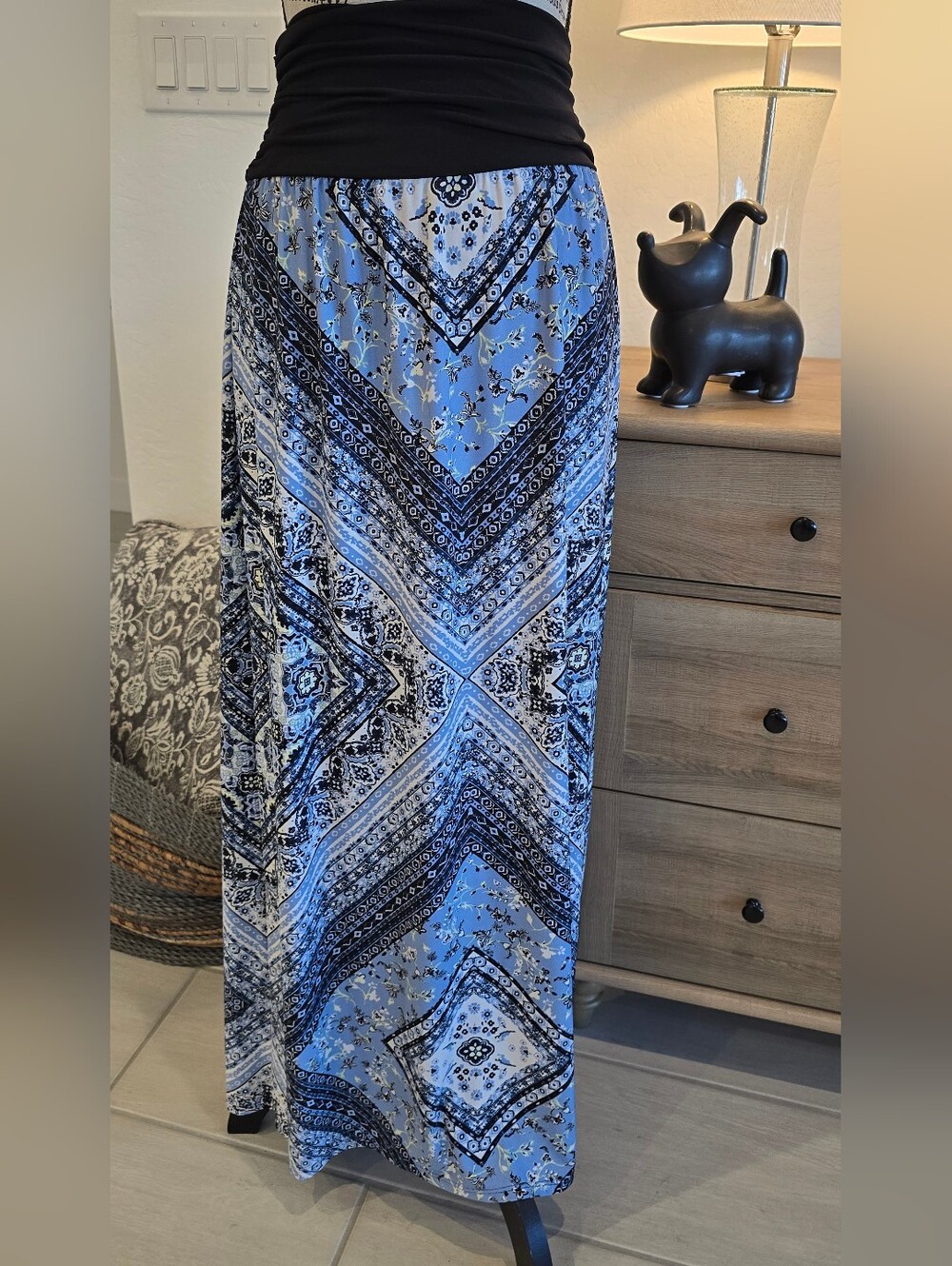 Apt. 9 Blue and Black Geometric Print Maxi Skirt - Picture 1 of 5